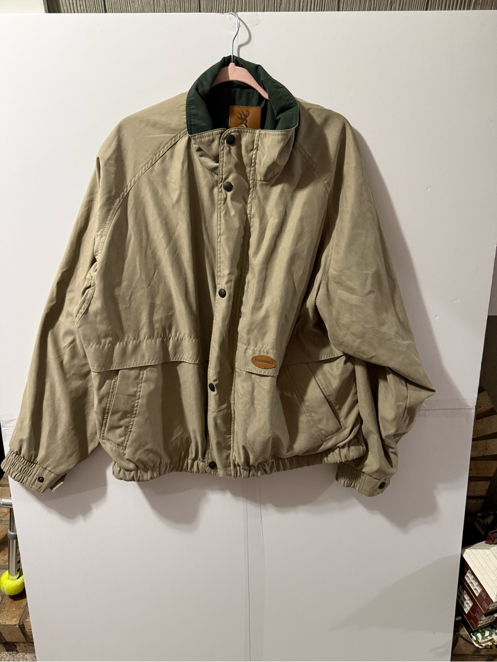 Browning Khaki Bomber Jacket with Dark Green Collar